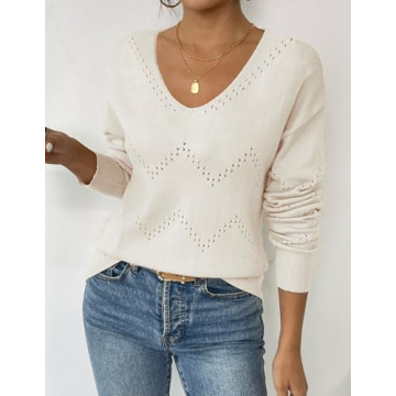 Zeagoo Elegant Soft V-Neck Long Sleeve Knit Pullover