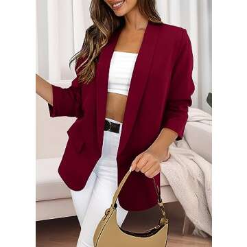 KIRUNDO Blazers for Women Oversized Business Casual Long Sleeve Open Front Work Office Suit Jackets Trendy Clothes(Wine Red, Small)
