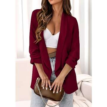 KIRUNDO Blazers for Women Oversized Business Casual Long Sleeve Open Front Work Office Suit Jackets Trendy Clothes(Wine Red, Small)