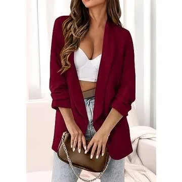 KIRUNDO Blazers for Women Oversized Business Casual Long Sleeve Open Front Work Office Suit Jackets Trendy Clothes(Wine Red, Small)