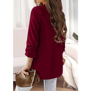 KIRUNDO Blazers for Women Oversized Business Casual Long Sleeve Open Front Work Office Suit Jackets Trendy Clothes(Wine Red, Small)