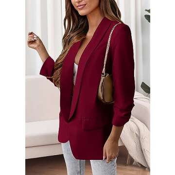 KIRUNDO Blazers for Women Oversized Business Casual Long Sleeve Open Front Work Office Suit Jackets Trendy Clothes(Wine Red, Small)