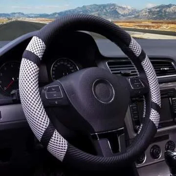 BOKIN Carbon Fiber Steering Wheel Cover, 14.5-15 Inch, Stylish & Comfortable Steering Wheel Protecto...