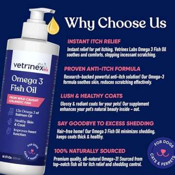 Vetrinex Labs Pet Itch Relief for Dogs and Cats & Shedding Supplement - Omega 3 Fish Oil for Pets - ...