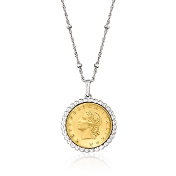 Ross-Simons Sterling Silver 20-Lira Coin Pendant Necklace - 18 Inches