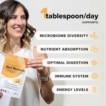 Complement Gut Nurture Prebiotic + Postbiotic Superfood Powder for Leaky Gut Repair, Probiotics for Digestive Health - Ginger Root - 30 Servings