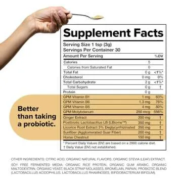 Complement Gut Nurture Prebiotic + Postbiotic Superfood Powder for Leaky Gut Repair, Probiotics for Digestive Health - Ginger Root - 30 Servings