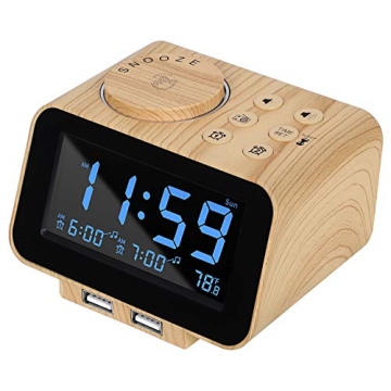 USCCE Digital Alarm Clock Radio - Full Dimmable Display, Dual Alarm, FM Radio & USB Charging