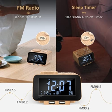 USCCE Digital Alarm Clock Radio with Dual Alarm & USB Charging