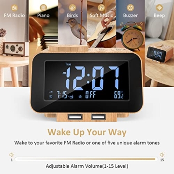 USCCE Digital Alarm Clock Radio with Dual Alarm & USB Charging
