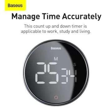 Digital Kitchen Timer Rotation Countdown Timer Pro Magnetic Countup Timer with 3-Level Volume Adjustable Large Led Display for Study/Exercise/Cook/Baking/Office/Classroom Dark Black