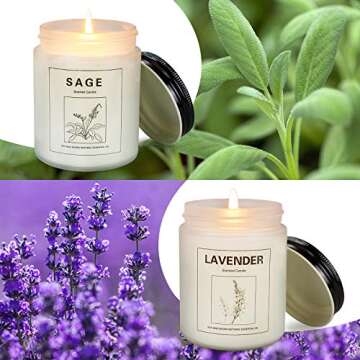 Sage Candles for Home Scented, Aromatherapy Lavender Candle, Soy Wax Candle Set 2 Pack, Women Gift w...