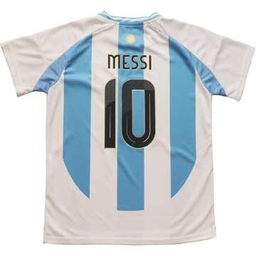 GITGIE 2024 Argentina #10 Leo Copa-American Home Kids Football Soccer Jersey/Shorts/Socks Kit Youth Sizes (White, 28)