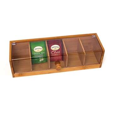 Lipper International 8187 Bamboo Wood and Acrylic Tea Box with 5 Sections, 14" x 5" x 3-3/4"