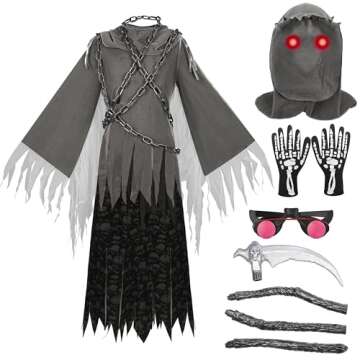Spooktacular Grim Reaper Costume for Kids - Glowing Eyes
