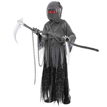 Spooktacular Grim Reaper Costume for Kids - Glowing Eyes