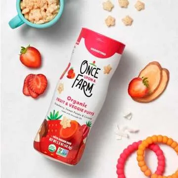 Once Upon a Farm Organic Baby Fruit & Veggie Puffs Strawberry, Sweet Potato & Coconut | 6 count