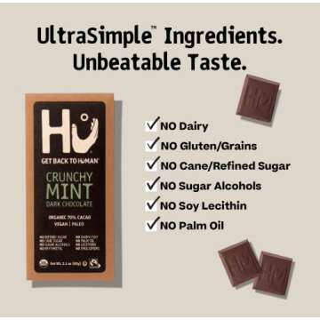 Hu Chocolate Bars | 6 Pack Crunchy Mint Chocolate | Natural Organic Vegan, Gluten Free, Paleo, Non G...