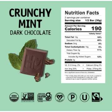 Hu Chocolate Bars | 6 Pack Crunchy Mint Chocolate | Natural Organic Vegan, Gluten Free, Paleo, Non GMO, Fair Trade Dark Chocolate | 2.1oz Each