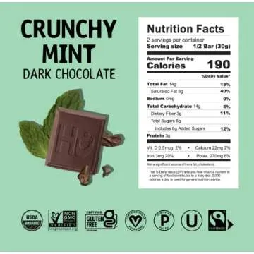 Hu Chocolate Bars | 6 Pack Crunchy Mint Chocolate | Natural Organic Vegan, Gluten Free, Paleo, Non GMO, Fair Trade Dark Chocolate | 2.1oz Each