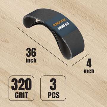 POWERTEC 456323 4 x 36 Inch Sanding Belts, 320 Grit Silicon Carbide Belt Sander Sanding Belt for Bel...