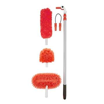 OXO Good Grips 3-in-1 Extendable Microfiber Long Reach Duster with Interchangeable Heads, 8 ft, Oran...
