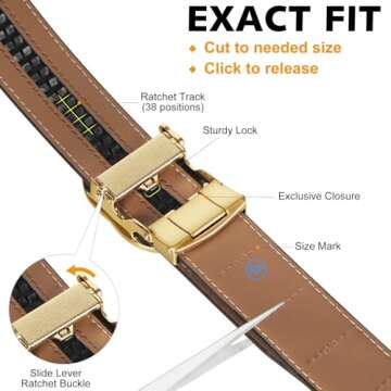 ITIEZY Ratchet Belts for Men - Leather Click Belt for Casual Dress 1 3/8", Mens Adjustable Belt Trim to Fit