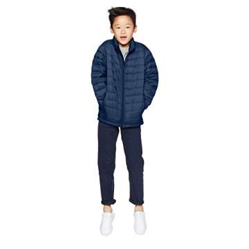 Amazon Essentials Boys' Lightweight Water-Resistant Packable Puffer Jacket, Navy, Small