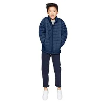 Amazon Essentials Boys' Lightweight Water-Resistant Packable Puffer Jacket, Navy, Small
