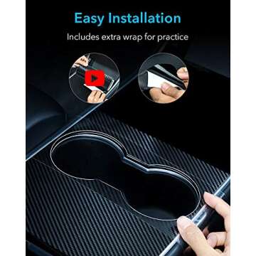 ESR Tesla Model 3/Model Y Center Console Wrap, Precise Cutouts, Easy Installation, Bubble Free, Carbon Fiber Black