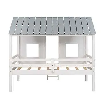 GLORHOME Twin Loft Bed with Playhouse Design and Roof