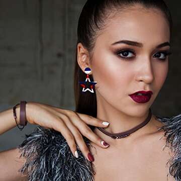 Red White Blue Patriotic Dangle Earrings July 4th Acrylic Star Stud Earring Jewelry Women Her Fourth Independence Memorial Day Party Favor Decor Accessories Her Birthday Xmas Gift