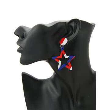 Red White Blue Patriotic Dangle Earrings July 4th Acrylic Star Stud Earring Jewelry Women Her Fourth Independence Memorial Day Party Favor Decor Accessories Her Birthday Xmas Gift