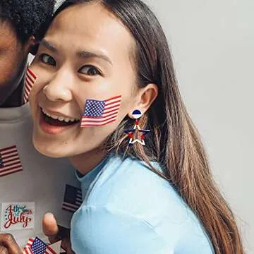 Red White Blue Patriotic Dangle Earrings July 4th Acrylic Star Stud Earring Jewelry Women Her Fourth Independence Memorial Day Party Favor Decor Accessories Her Birthday Xmas Gift