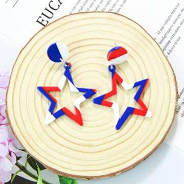 Red White Blue Patriotic Dangle Earrings July 4th Acrylic Star Stud Earring Jewelry Women Her Fourth Independence Memorial Day Party Favor Decor Accessories Her Birthday Xmas Gift