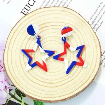 Red White Blue Patriotic Dangle Earrings July 4th Acrylic Star Stud Earring Jewelry Women Her Fourth Independence Memorial Day Party Favor Decor Accessories Her Birthday Xmas Gift