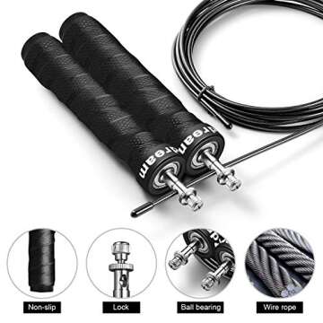 Zdream Jump Rope Nonslip Handles, Weighted Speed Skipping Rope Exercise Fitness Workout Out,Length Adjustable Jump Rope for Aerobic Exercise Adult Kids Men Women,Student (Black)