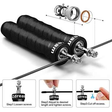 Zdream Jump Rope Nonslip Handles, Weighted Speed Skipping Rope Exercise Fitness Workout Out,Length Adjustable Jump Rope for Aerobic Exercise Adult Kids Men Women,Student (Black)