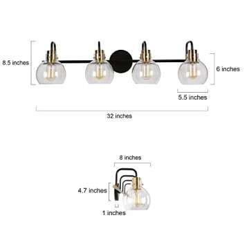 Elegant 4-Light Modern Bathroom Vanity Light in Black Gold