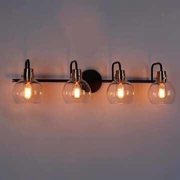 Elegant 4-Light Modern Bathroom Vanity Light in Black Gold