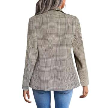 Tan Blazer Jacket for Women - Stylish Fall Winter Houndstooth Plaid Coats