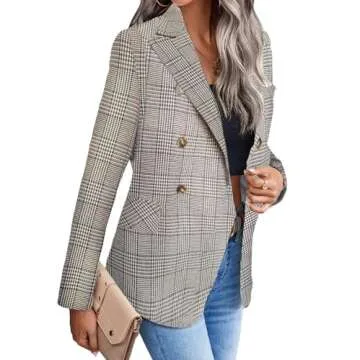 Tan Blazer Jacket for Women in Plaid Checkered Style