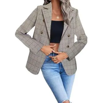 Tan Blazer Jacket for Women in Plaid Checkered Style