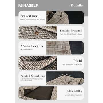 Tan Blazer Jacket for Women in Plaid Checkered Style