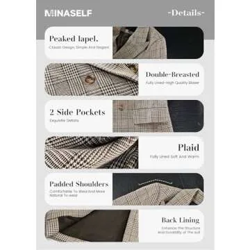 Tan Blazer Jacket for Women in Plaid Checkered Style