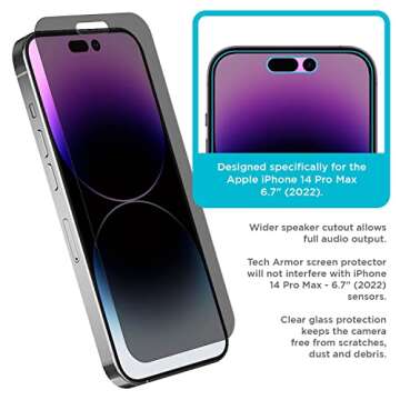 Tech Armor 1 Pack Privacy Ballistic Glass Screen Protector Compatible for Apple NEW iPhone 14 Pro Max 5G 6.7 Inch Tempered Glass 2022