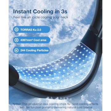 TORRAS [COOLiFY Air・2024 Upgrade Neck Air Conditioner, Ultra-Light Portable Neck Fan Rechargeable, Personal Cooling Device Neck Fans that blow cold air with 3 Modes Fan/Cooler/Heat, Black