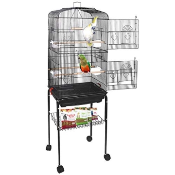 SUPER DEAL 59.3 Rolling Bird Cage Large Wrought Iron Cage for Cockatiel Sun Conure Parakeet Finch Bu...