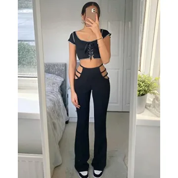 Zaful Women's High Waist Cut Out Bootcut Flare Pants