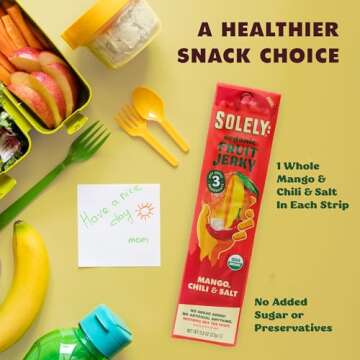 SOLELY - Organic Spicy Mango Chili and Salt Fruit Jerky - 12 Individually Wrapped Fruit Strips - Fru...